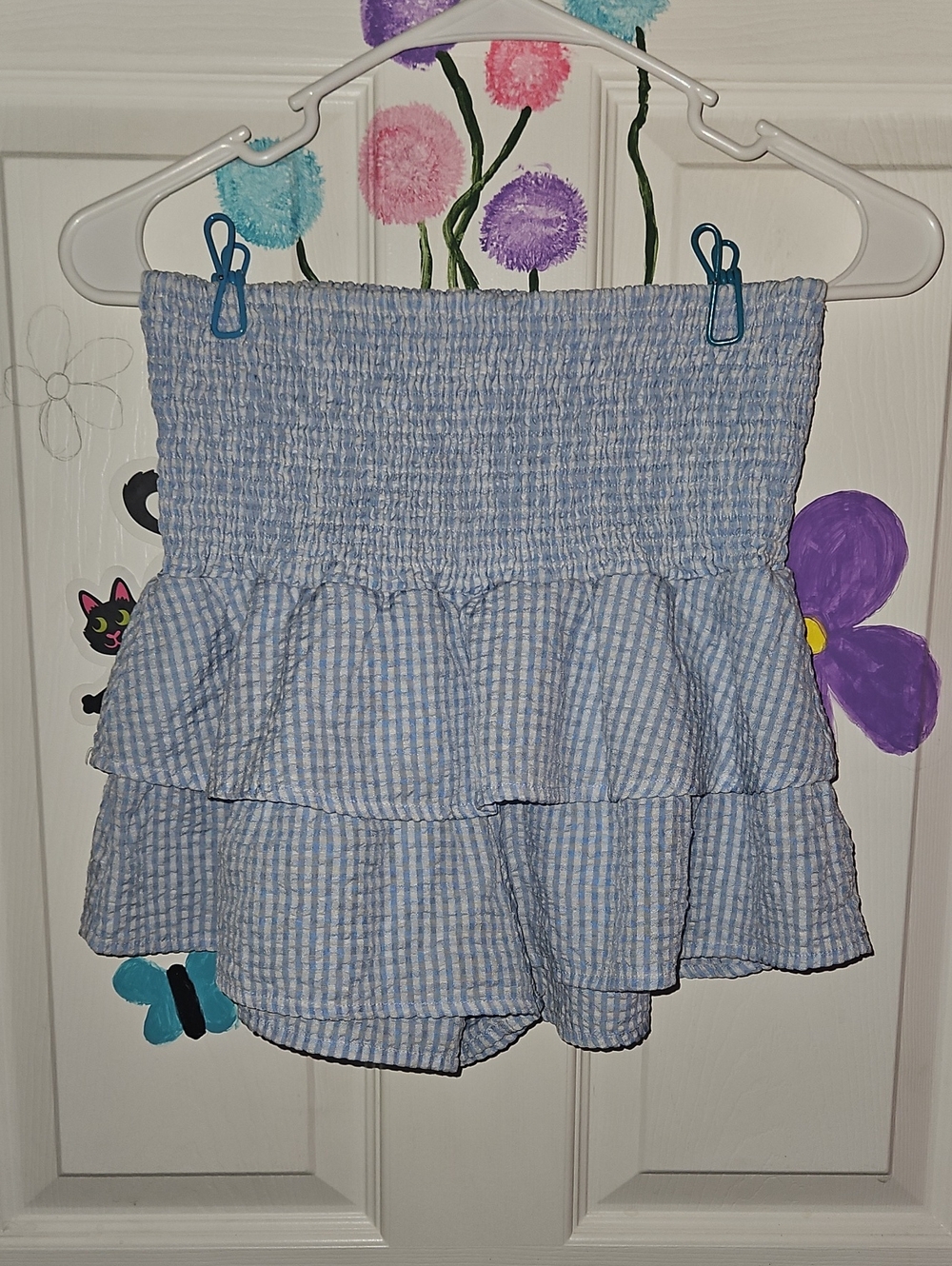 Checkered Blue and White Striped Ruffle Women’s Mini Skort/Shorts